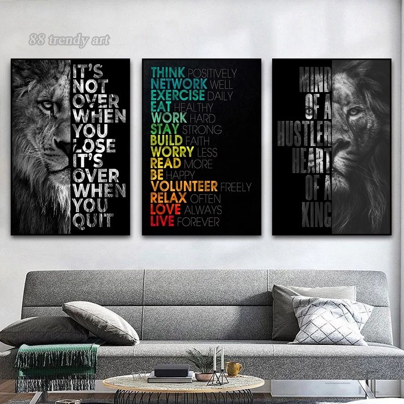 Home Cinema Wall - Lion Face Motivational Art Posters Inspirational