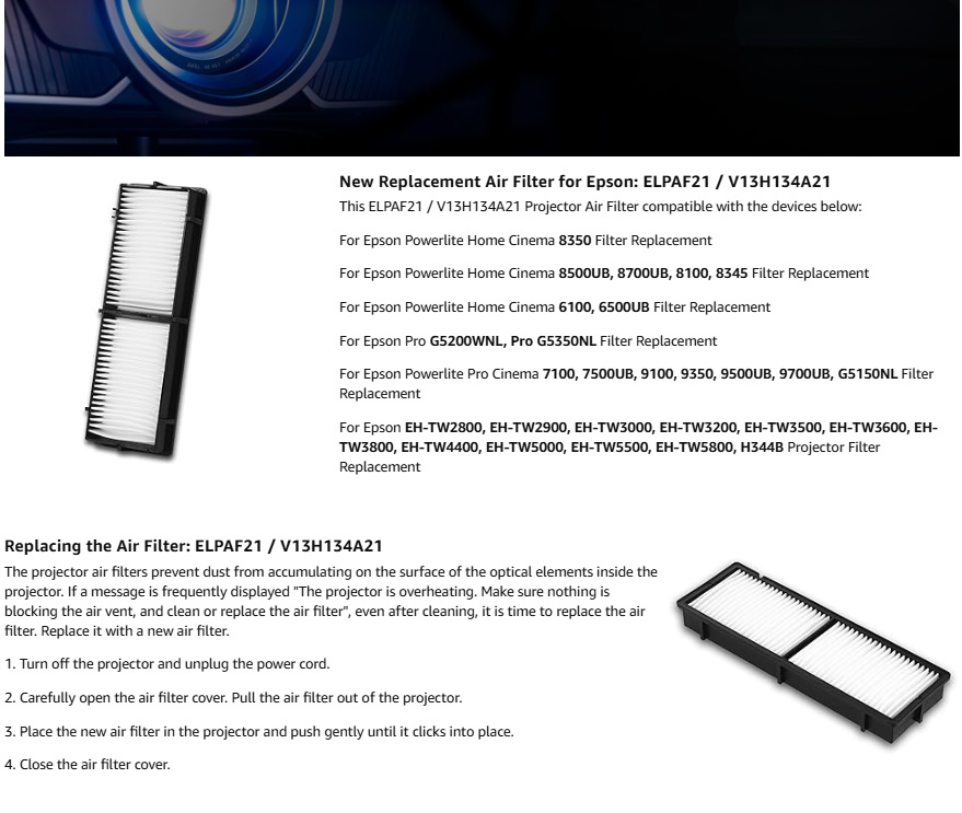 Replacement ELPAF21 Air Filter - Home Cinema Epson ulasan dan harga