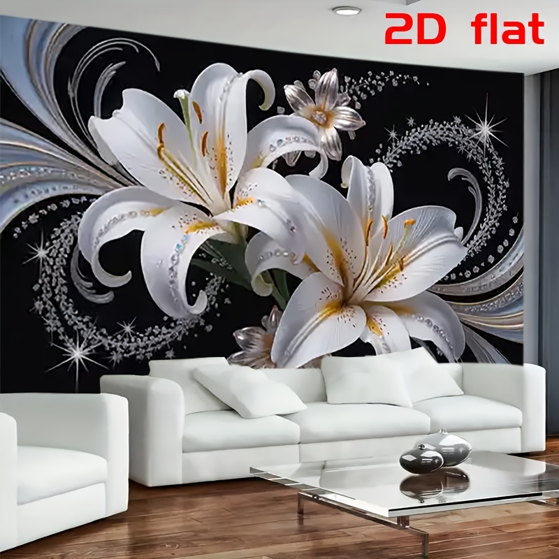 Luxurious White Lilies Floral  - Home Cinema Wall ulasan dan harga