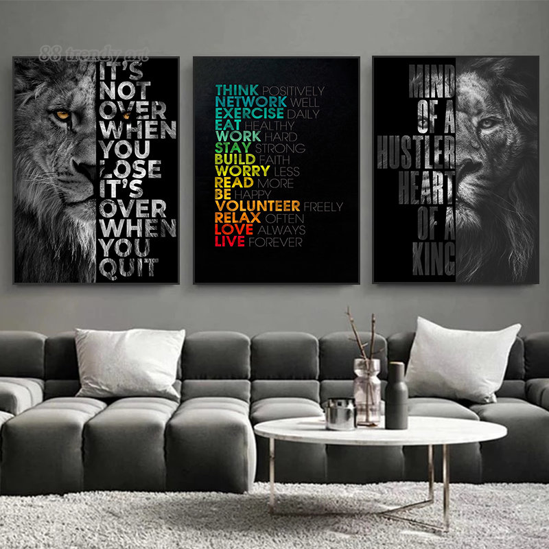 Lion Face Motivational Art Pos - Home Cinema Wall ulasan dan harga