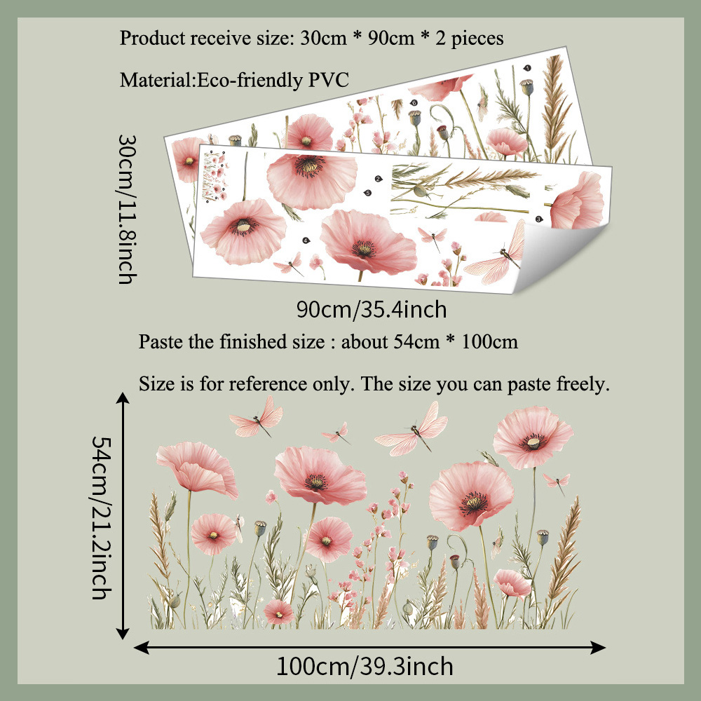 Watercolor Pink Flowers Dragon - Home Cinema Wall ulasan dan harga