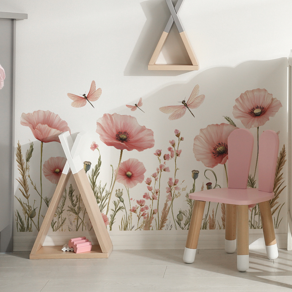 Watercolor Pink Flowers Dragon - Home Cinema Wall ulasan dan harga